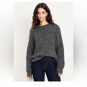 Shaker-Stitch Crew-Neck Tunic Sweater Black Marl Size M NWT Old Navy